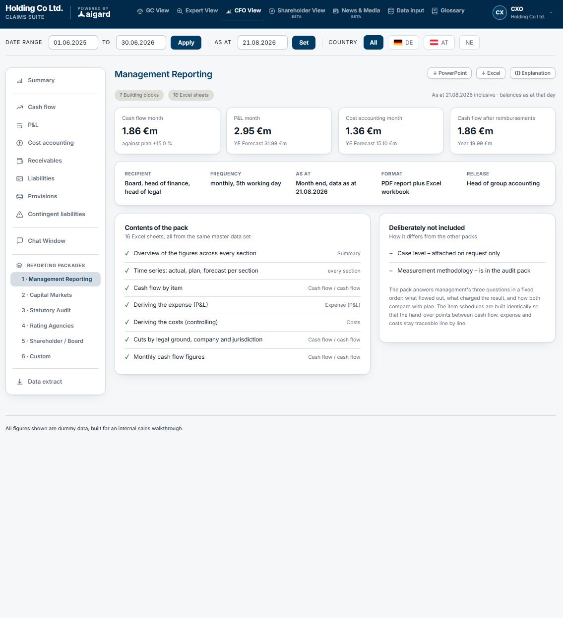 Screenshot der aigard Reporting-Packages-Ansicht mit Management-Reporting-Paketen